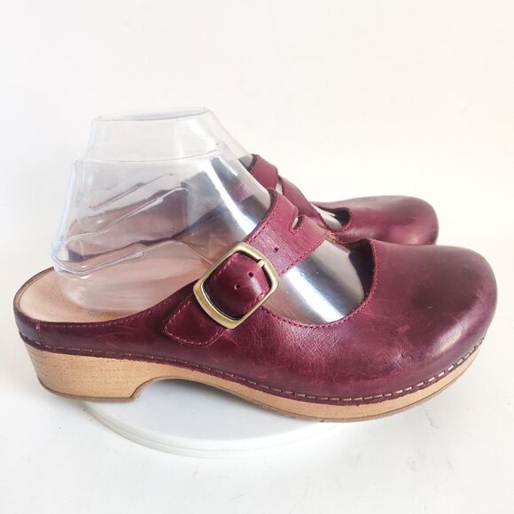 Dansko Mary Janes Clogs Slides Comfort Shoes Size 39 8.5 - 9 Leather Red Britney - Picture 2 of 12